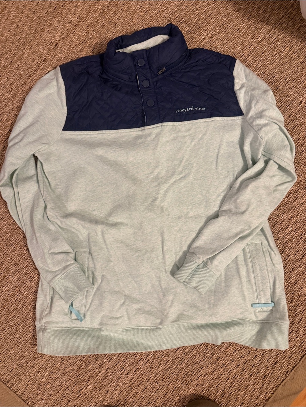 Vineyard Vines Quilted Yoke Zip Pullover - Navy & Light Mint